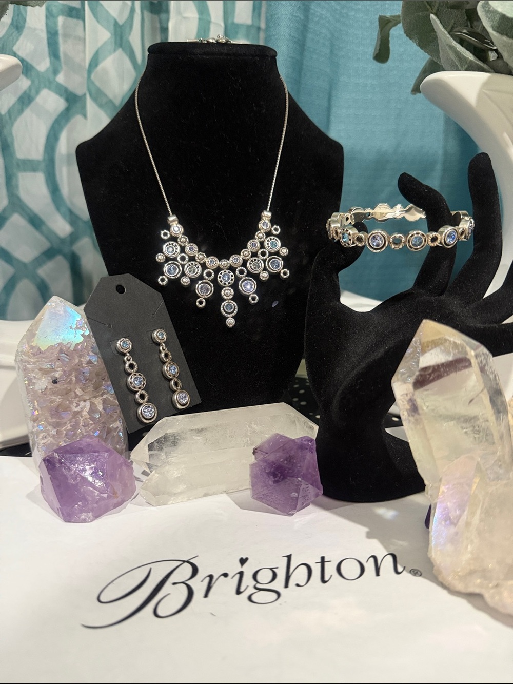 🩵 SET of BRIGHTON HALO BURST 💎 SILVER TANZANITE SWAROVSKI CRYSTAL RARE/RETIRED